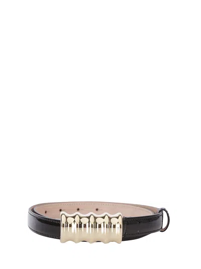 Khaite Julius Small Leather Belt With Gold Buckle In Black