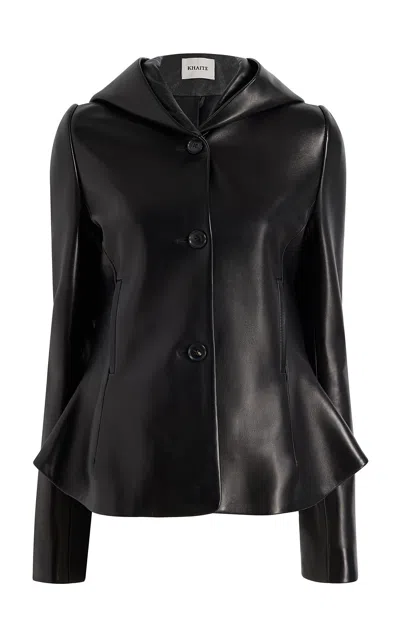 Khaite June Hooded Plonge Leather Jacket In Black