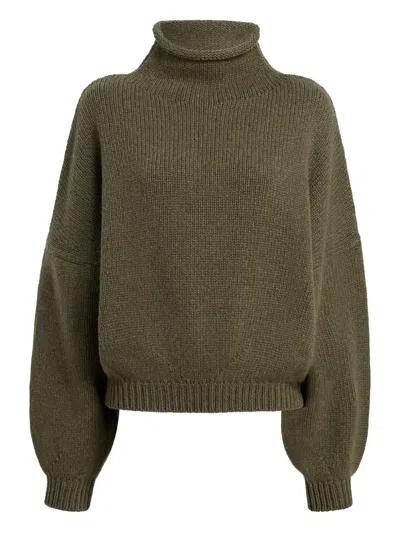 Khaite Juniper Funnel-neck Balloon-sleeve Knitwear In Green