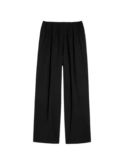 Khaite Kaia Pleated Wide-leg Trousers In Black