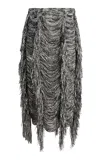 Khaite Katya Fringe Hand-knit Midi Skirt In Black,white