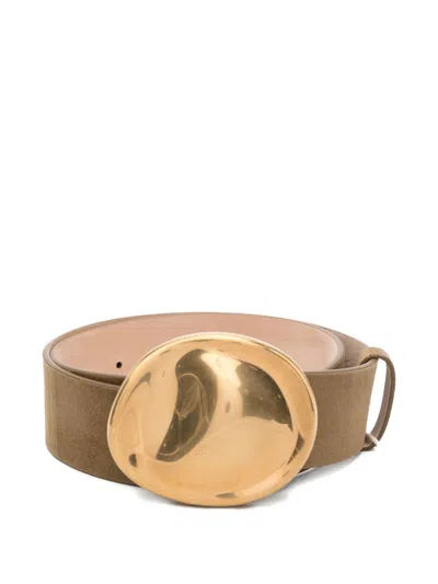 Khaite Keefe Suede Antique-gold Belt In Brown