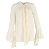 Khaite Keith Ruffled Blouse In Ivory Silk In White