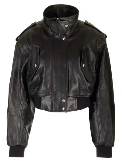 Khaite Kember Leather Cropped Jacket In Black