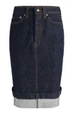 Khaite Kendra Cuffed Denim Midi Skirt In Blue