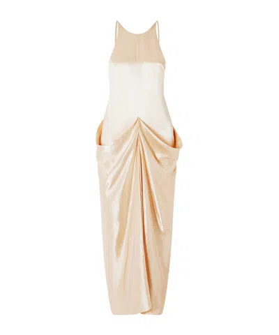 Khaite Kent Open-back Draped Satin Maxi Dress In Multi