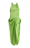 Khaite Kent Draped Satin Maxi Dress In Green