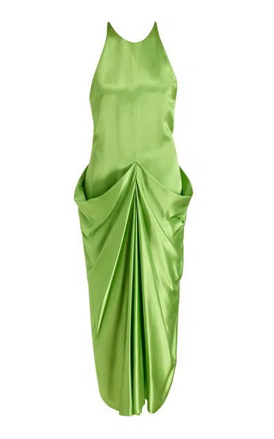 Khaite Kent Draped Satin Maxi Dress In Green