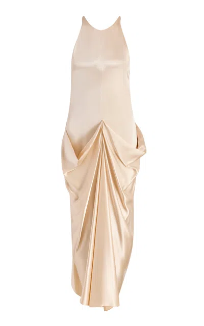 Khaite Kent Draped Satin Maxi Dress In Pink