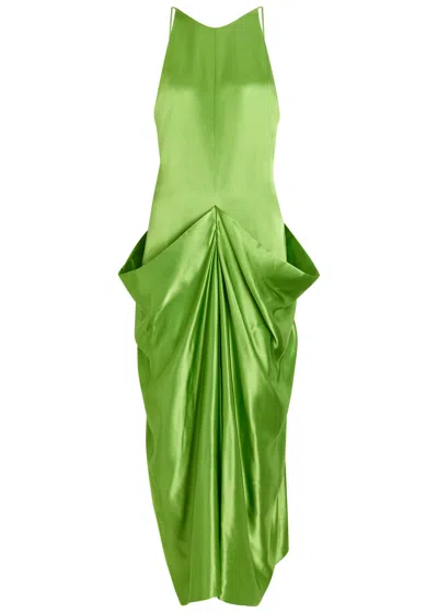 Khaite Kent Draped Satin Midi Dress In Green