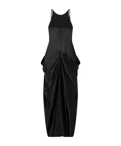 Khaite Kent Draped Satin Midi Dress In Black