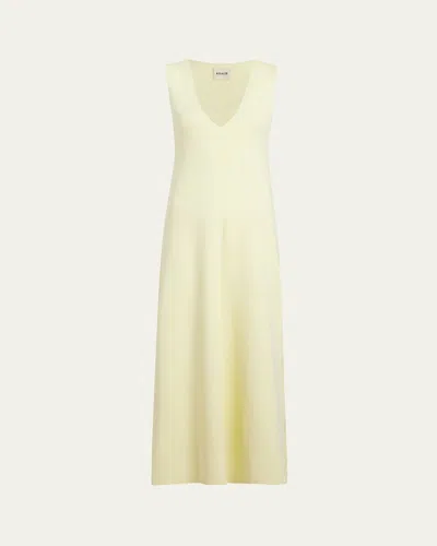 Khaite Keran Long V-neck Dress In Zest