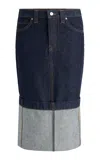 Khaite Kilian Cuffed Denim Midi Skirt In Blue