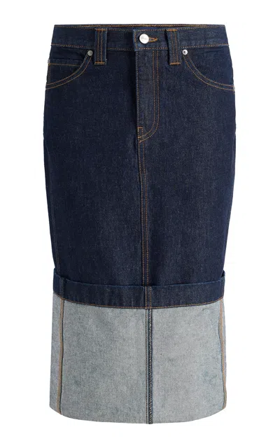 Khaite Kilian Cuffed Denim Midi Skirt In Blue