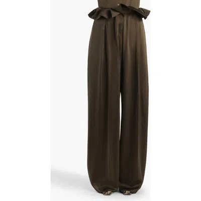 Khaite Kira Pleated Silk Pants In Brown
