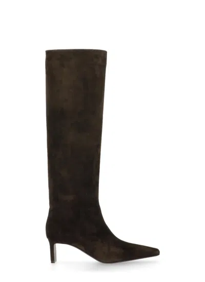 Khaite Knee-high Brown Suede Leather Boots In Black
