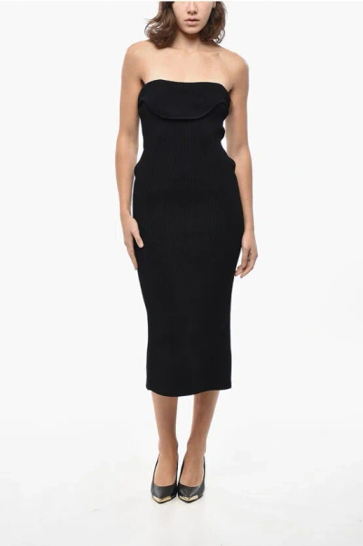 Khaite Knitted Strapless Sheath Dress In Black