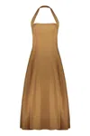 Khaite Lalita Pleated Cotton-blend Twill Halterneck Midi Dress In Brown