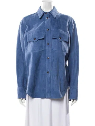 Pre-owned Khaite Lamb Leather Denim Jacket W/ Tags In Blue