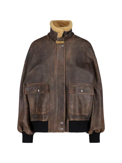 Khaite Lamb Leather Jacket In Brown