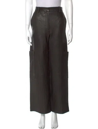 Pre-owned Khaite Lamb Leather Wide Leg Pants W/ Tags In Green