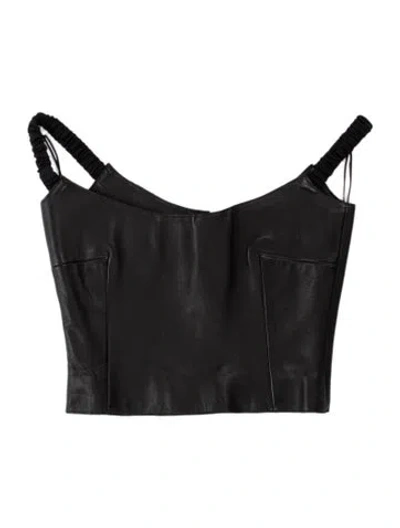 Pre-owned Khaite Lambskin Asymmetrical Crop Top In Black