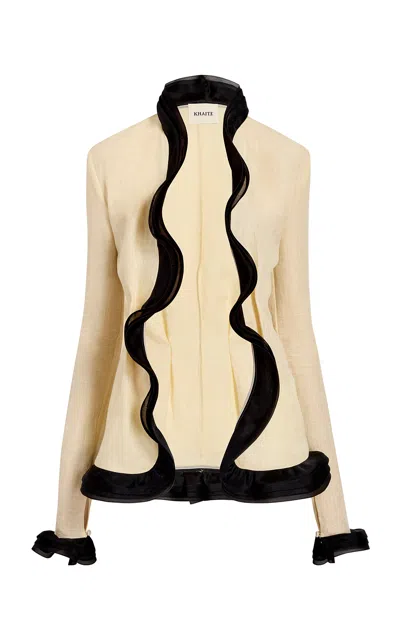 Khaite Lana Wavy-trim Linen Jacket In Neutral