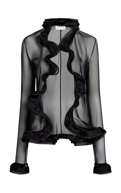 Khaite Lana Wavy-trim Silk Jacket In Black