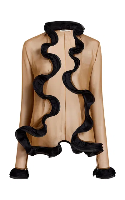 Khaite Lana Wavy-trim Silk Jacket In Gold