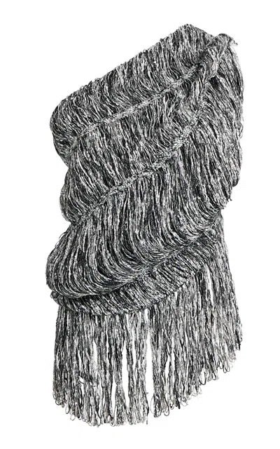 Khaite Lara Fringe Hand-knit Top In Black,white