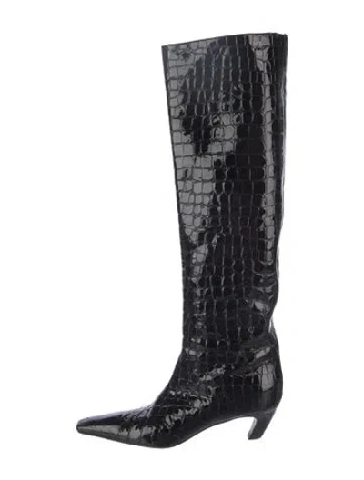 Pre-owned Khaite Leather Animal Print Boots In Black