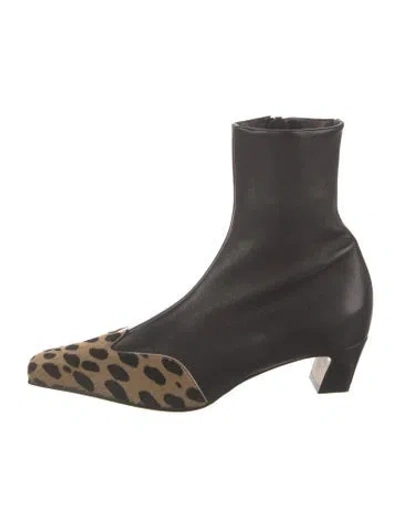 Pre-owned Khaite Leather Animal Print Boots In Black