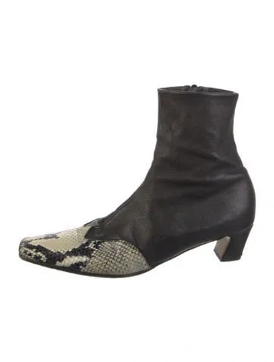 Pre-owned Khaite Leather Animal Print Boots In Black