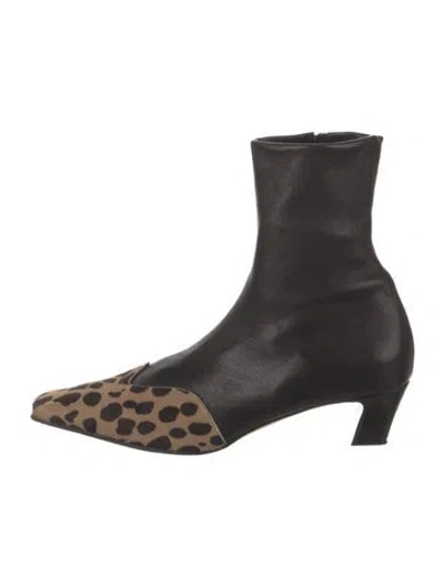 Pre-owned Khaite Leather Animal Print Boots In Black