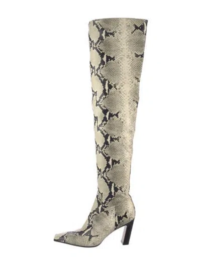 Pre-owned Khaite Leather Animal Print Boots In Green