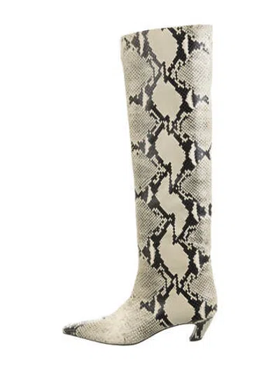 Pre-owned Khaite Leather Animal Print Boots In Neutrals