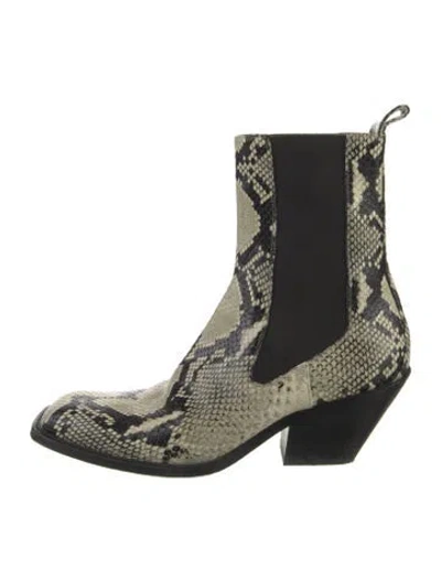 Pre-owned Khaite Leather Animal Print Western Boots In Green