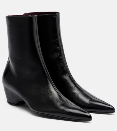 Khaite Leather Ankle Boots In Black
