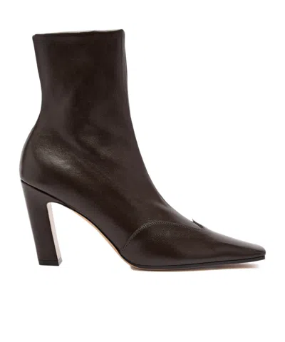 Khaite Leather Ankle Boots In Brown