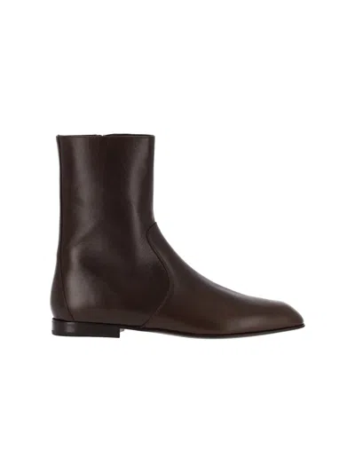 Khaite Leather Ankle Boots In Brown