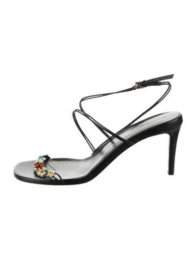 Pre-owned Khaite Leather Beaded Accents Sandals In Black