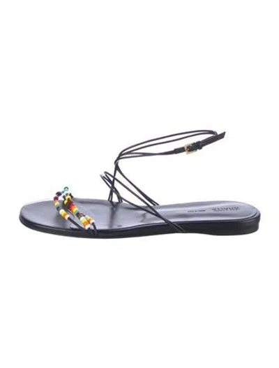 Pre-owned Khaite Leather Beaded Accents Slingback Sandals In Black