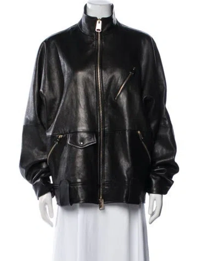 Pre-owned Khaite Leather Biker Jacket In Black