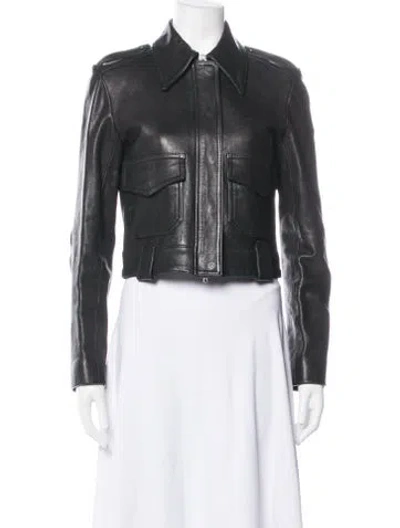 Pre-owned Khaite Leather Biker Jacket In Gray