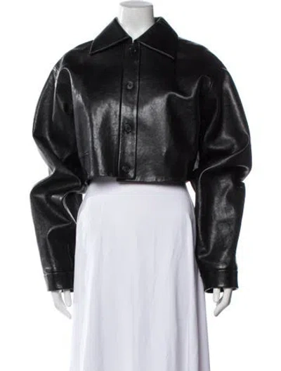 Pre-owned Khaite Leather Bomber Jacket In Black