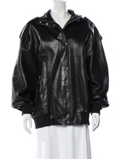 Pre-owned Khaite Leather Bomber Jacket In Black