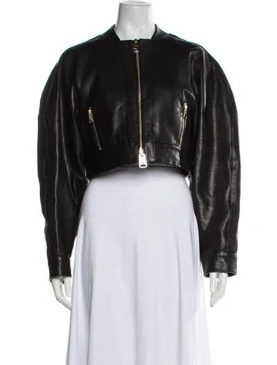 Pre-owned Khaite Leather Bomber Jacket In Black