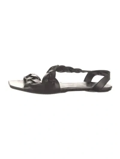 Pre-owned Khaite Leather Braided Accents Slingback Sandals In Gray
