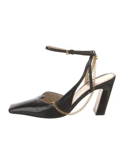 Pre-owned Khaite Leather Chain-link Accents Slingback Pumps In Black
