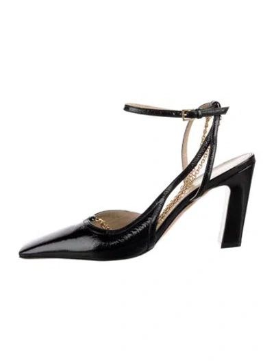 Pre-owned Khaite Leather Chain-link Accents Slingback Pumps In Black